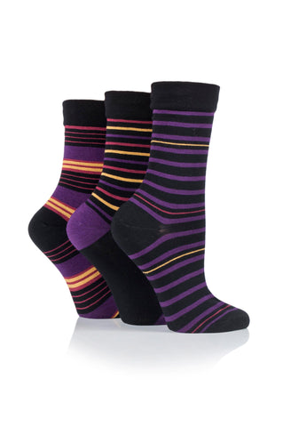 Gentle Grip Bamboo Comfort Socks -   Black Pansy  (3 pairs)