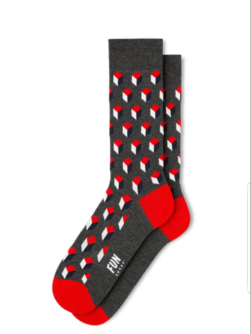 3D Geo Block Socks (Grey/Red)