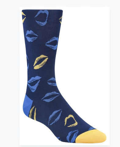 Bugatchi Men's Dress Socks - Lips (Blue/Yellow)