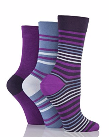 Gentle Grip Bamboo Comfort Socks - Aubergine/Denim/Navy   (3 pairs)