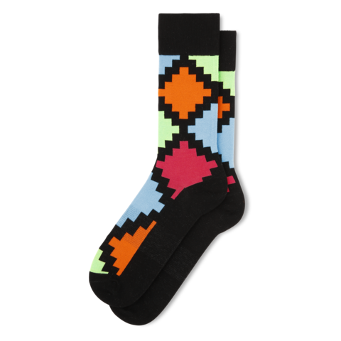 Geo Check - Men's Dress Socks (black, orange, green, fuschia)