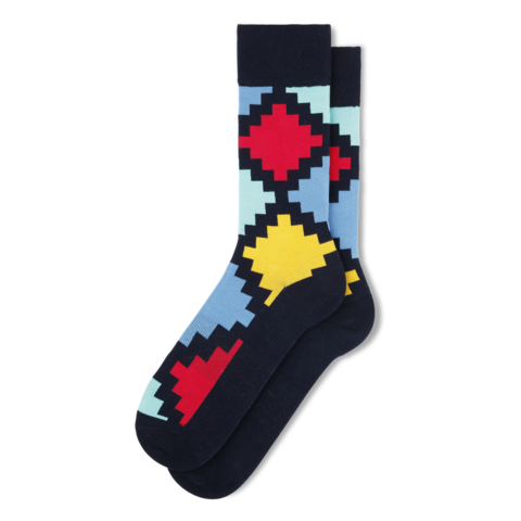Geo Check - Men's Dress Socks (black, red, yellow)