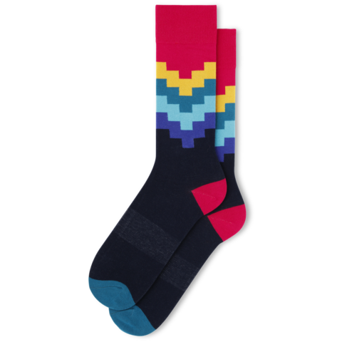 Men's Step Stripe Dress Socks (red cuff)