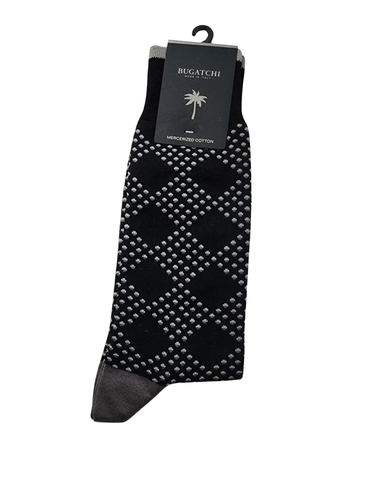 Bugatchi Men's Dress Socks -Black/White Diamonds