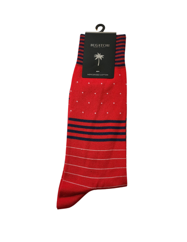 Bugatchi Men's Dress Socks - Black/Red Stripes