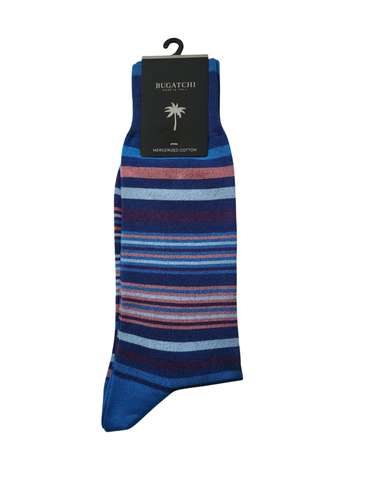 Bugatchi Men's Dress Socks - Blue/Coral Stripes