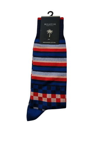 Bugatchi Men's Dress Socks - Blue/Red Stripes