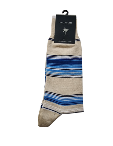 Bugatchi Men's Dress Socks - Beige/Blue Stripes
