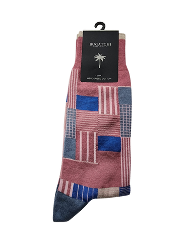 Bugatchi Men's Dress Socks - Color Block  (Salmon)