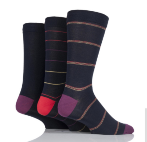 Gentle Grip Bamboo Comfort Socks - Navy/Red  (3 pairs)