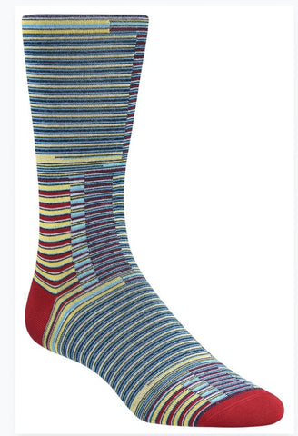Bugatchi Men's Dress Socks - Stripes (Blue/Yellow)